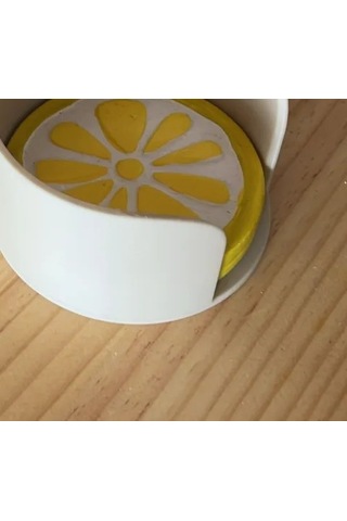 Buradabulabilirsin 3d Baskı Kumanda Bölmeli Bardak Altlıklı Sehpa Düzenleyici Limon Desenli Bardaklık Krem Sarı Bbz Krem - Sarı