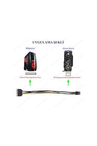 Sata 15-Pin To 6-Pin Pci Express Ekran Kartı Çevirici Güç Kablosu