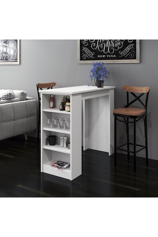 Bicabin Bicabin Tekila Raflı Bar Masası, Yemek, Mutfak Masası Beyaz