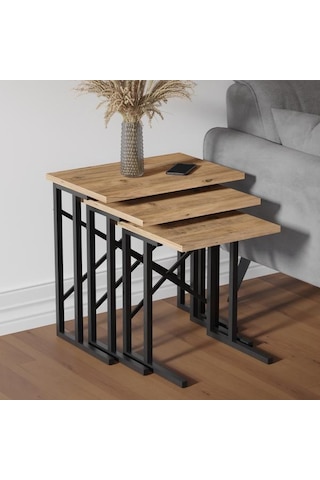 Ceramical Metal Ayaklı Eco X Zigon Sehpa - Atlantik Çam - 54x35x53 Cm Atlantik Çam