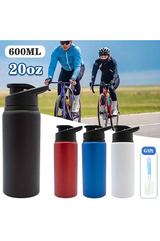 Honeybeeshop 20oz Siyah 1 Takım 600ml Bisiklet Su Şişesi Alüminyum Spor Termos Kamp Yürüyüş Balıkçılık Matarası Siyah-1 Takım