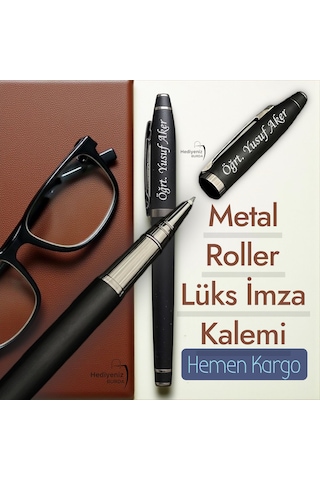 Hemen Kargo İsme Özel Kutulu Lüks Metal Roller Kalem Siyah