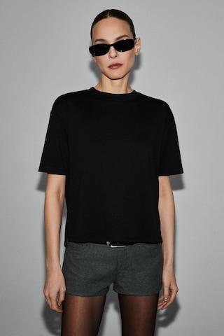 Grımelange Colena Kadın Organik Pamuklu Bisiklet Yaka Oversize Fit Kısa Kollu Siyah T-shirt Siyah