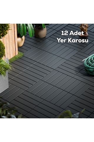 Porsima 1066 12li Bahçe Balkon Teras Zemin Döşemesi Karosu Antras