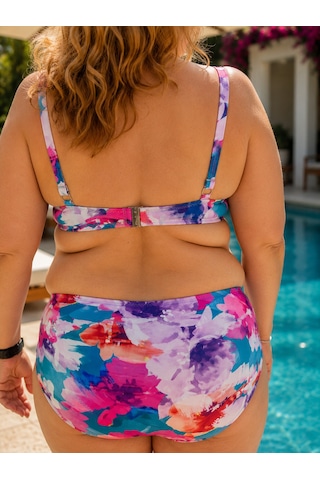 Desenli Yüksek Bel Kaplı Bikini Takımı Çok Renkli