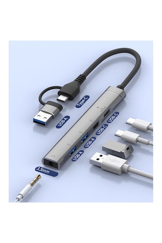 Cr28 5in1 Type-c Apple Uyumlu iPhone 15 Ve Üstü & Usb-a Hub İ-os Pd Çoklayıcı Adaptör 3,5mm Kulaklık Çıkışlı Alüminyum Kasa 01