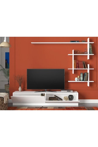 Dekorister Ahenk Duvar Raflı Tv Ünitesi Beyaz