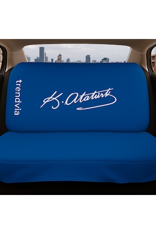 Atatürk İmzalı Mavi Servis Kılıfı Penye Oto Koltuk Kılıfı Yıkanabilir, Ön Arka Koltuk Kılıfı Seti