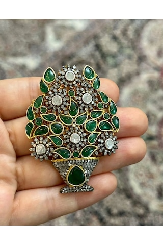 Zümrüt Elmas Broş Altın - Sarı
