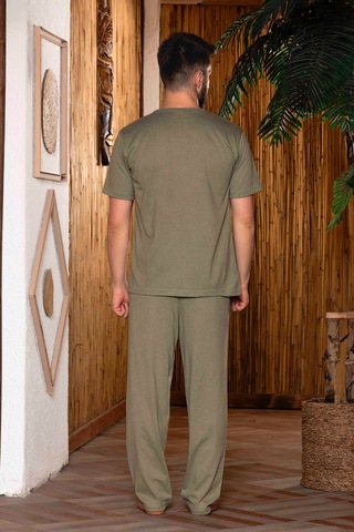 Nisanca Yazlık Kısa Kol %100 Pamuk Erkek Pijama Takımı Yesil