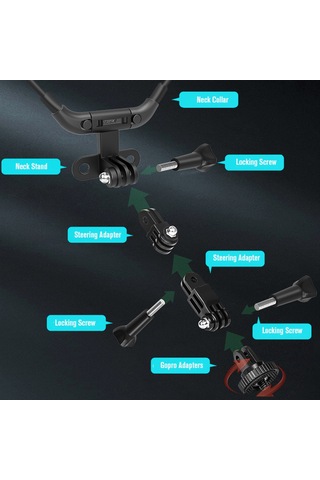 Ximistore9 Gopro/ınsta360/djı İçin Kolay Kullanıma Uygun Boyun Tutucu: Üç Yönlü Ayar, Telefon Tutucu Ve Adaptör İle İlk Kişi Görüntü Kaydı Siyah