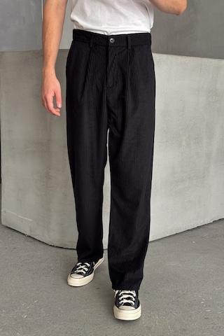 Erkek Pileli Baggy Kalıp Kadife Pantolon Siyah