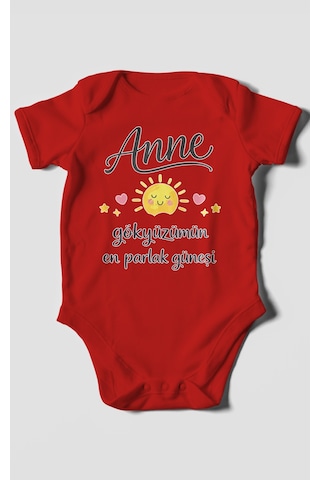 Morivokids Anne, Gökyüzümün En Parlak Güneşi Kısa Kollu Bebek Body Kırmızı