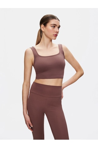 Ltb Askılı Kare Yaka Crop Kahve Rengi Atlet Kahve Rengi L