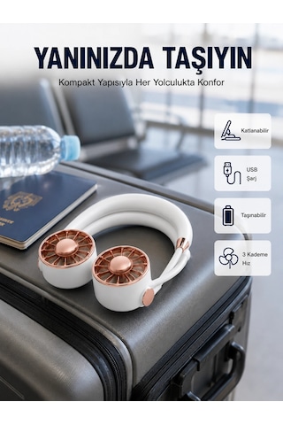 Usb Şarjlı Katlanabilir Mini Boyun Fanı 1-3 Saat Kullanım