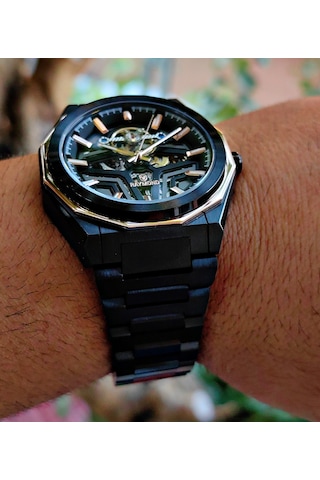 Raymond Çelik Otomatik İskelet Tasarım Erkek Kol Saati Siyah