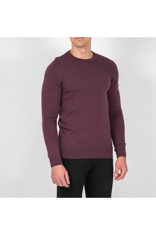 Erkek Bisiklet Yaka Triko Slim Fit Pamuklu Kazak Ncs Jeans 3002-Mürdüm-Melanj Mürdüm Melanj