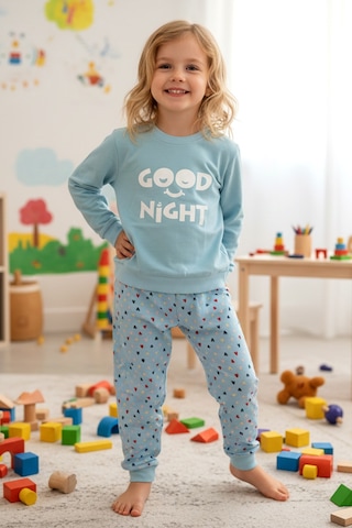 Kız Çocuk Pamuklu Desenli Pijama Takımı 250575 Mavi02 Mavi02