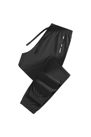 Unisex Streç Hızlı Kuruyan Pantolon Buz İpek Spor Streç Aktif Pantolon Bağcıklı Günlük Bol Jogger Cepli Yürüyüş Seyahat İçin Siyah