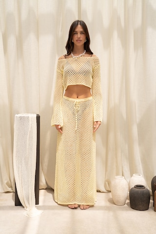 Mai Collection Forio Sarı Triko Crop Etek Takım
