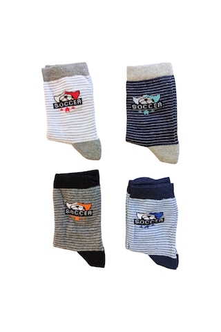 Butik Erkek Çocuk 4 Adet Soccer Yazılı Soket Çorap Çok Renkli