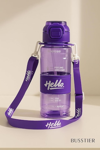Hello Pipetli Suluk 800 Ml Renkli Askılı Su Şişesi Çocuk Ve Yetişkin Okul Seyahat İçin Gıda Sınıfı Plastik Sızdırmaz Matara Mor