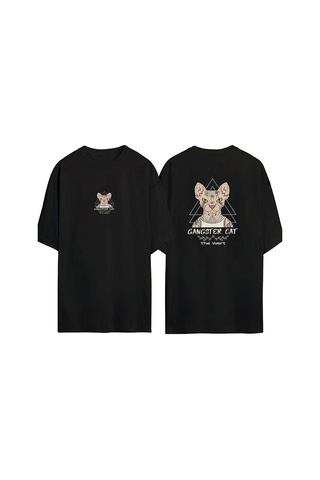 Thewert Unisex Gangster Cat Siyah Oversize Tshirt