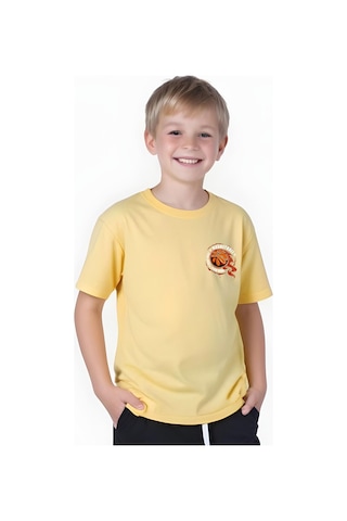 Panios Kids Basketball Baskılı Erkek Çocuk Kısa Kollu Tişört Sarı