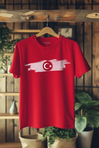 Kırmızı Unisex T-shirt Tu Rkiye Bayrak Futbol Nostalji Milli Takım Ay Yıldız Baskılı Tişört T01k-4373 001
