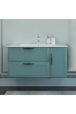 Denko Beyoğlu 100 Cm Mdf Mat Yeşil Banyo Dolabı Alt Modül, Lavabo Yeşil