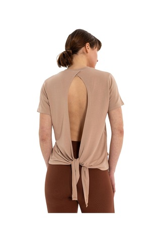 Inguz Sırt Bağlamalı Modal Yoga T-shirt Bej