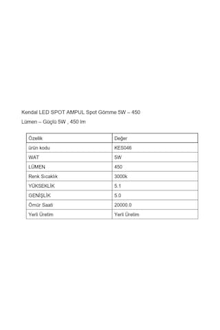 Kes046 Led Spot Ampul 5w 450 Lümen - 3000k Sarı Işık