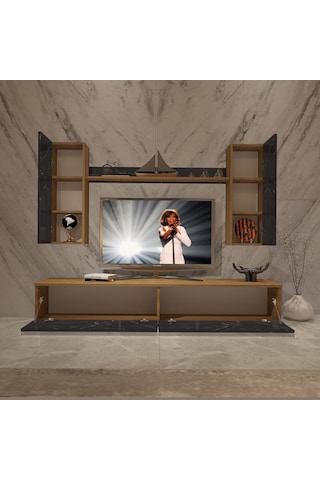 Decoraktiv Eko 5d Mdf Std Tv Ünitesi Tv Sehpası Pera - Siyah Mermer