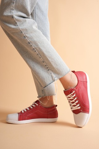 Analin Shoes Kadın Hakiki Deri Casual Spor Ayakkabı Kırmızı