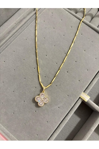 Çelik Gold Taşlı Yonca Kolye Altin