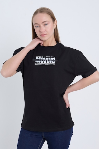 Velvoria Unisex Oversize Relaxed Moving Baskılı Siyah Renk T-shirt