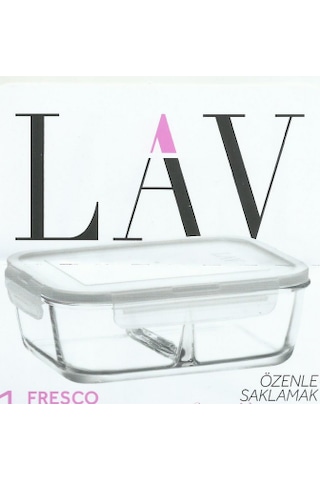 LAV Fresco Cam Bölmeli Saklama Kabı Tekli Orta Boy 720 ml Dikdörtgen Beyaz Kilitli Kapak