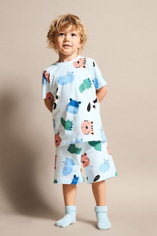 Defacto Hayvan Baskılı 2li Pijama Açık Mavi Takımı Erkek Bebek H7902a526hsbe440 Mavi-be440