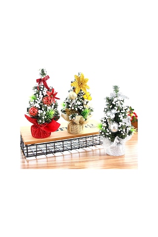 Kosona 20cm Minik Noel Ağacı - Masaüstü Dekorasyonu, Altın Ve Beyaz Tanecikli, Ev Dekoru, Noel Unsurları