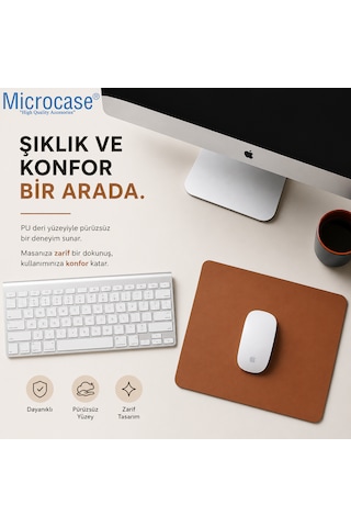 Microcase Dikdörtgen Tasarım Bilgisayar Laptop Deri Mouse Pad 25x21 Al5591 Taba