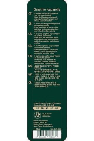 Faber-Castell Graphite Aquarelle Kurşun Kalem Seti, 5’li, Metal Kutu, HB 2B 4B 6B 8B, Siyah Naturel, Suda Çözünür