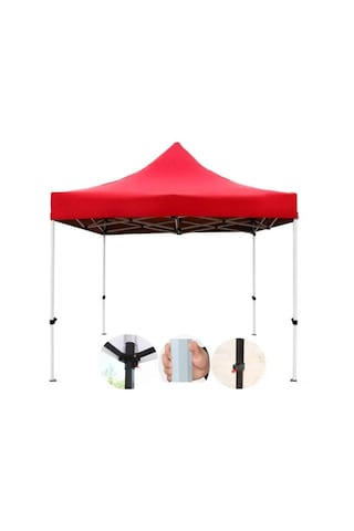 Otomatik Gazebo Çardak 240 X 240 Cm Tente Teras Bahçe Kamelyası Gölgelik Kırmızı Kırmızı