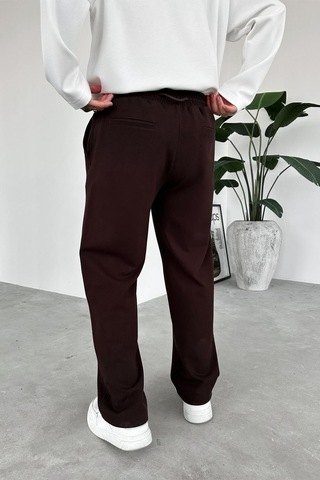 Kahverengi Beli Lastikli Gabardin Baggy Pantolon Kahverengi