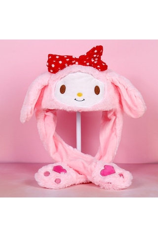 Işıklı Kulakları Hareket Eden Tavşan Pelüş Şapka Bere Bunny Pembe