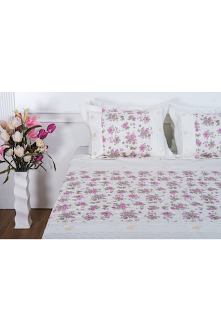 Finezza Gülfem Çiçek Baskılı Pembe Yatak Örtüsü Takımı Çift Kişilik 6 Parça-1464 Pembe