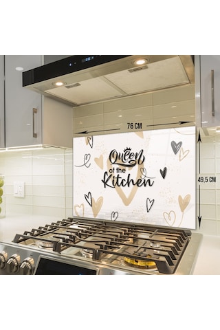 Cam Ocak Arkası Koruyucu |Queen Of The Kitchen Love|49,5cm x 76cm