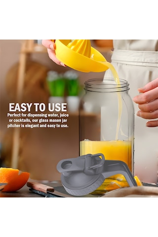 Reedark Cam Matara 32oz - Günülen Kollü, Ölçülü, Geniş Açık - Süzgeçli Soğuk İçecek, Meyve Suyu, Kahve Depolama Kabı - Gri Kapak Gri