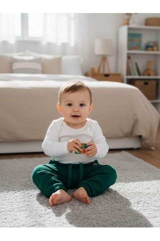 Zekids Erkek Çocuk Pamuklu Bel Paça Lastikli Eşofman Altı-16390 Yeşil