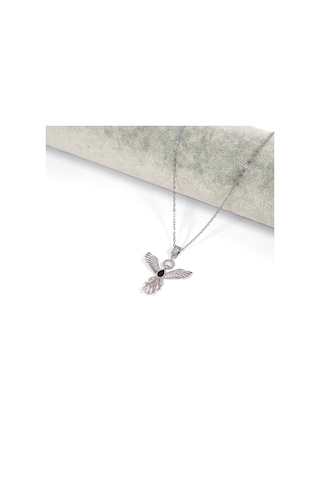 Çelik Kolye, Kadın Melek Kolye, Siyah Taşlı Kolye K-100 Altın