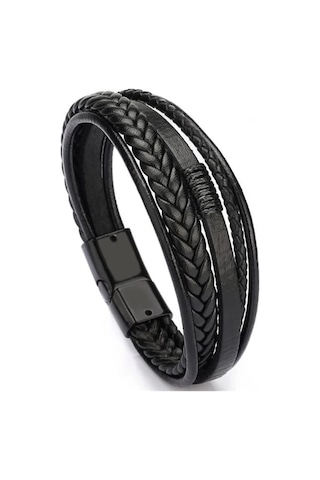 Gogoey Erkek Deri Bileklik Siyah Manyetik Toka Bilezik Db5033 Siyah